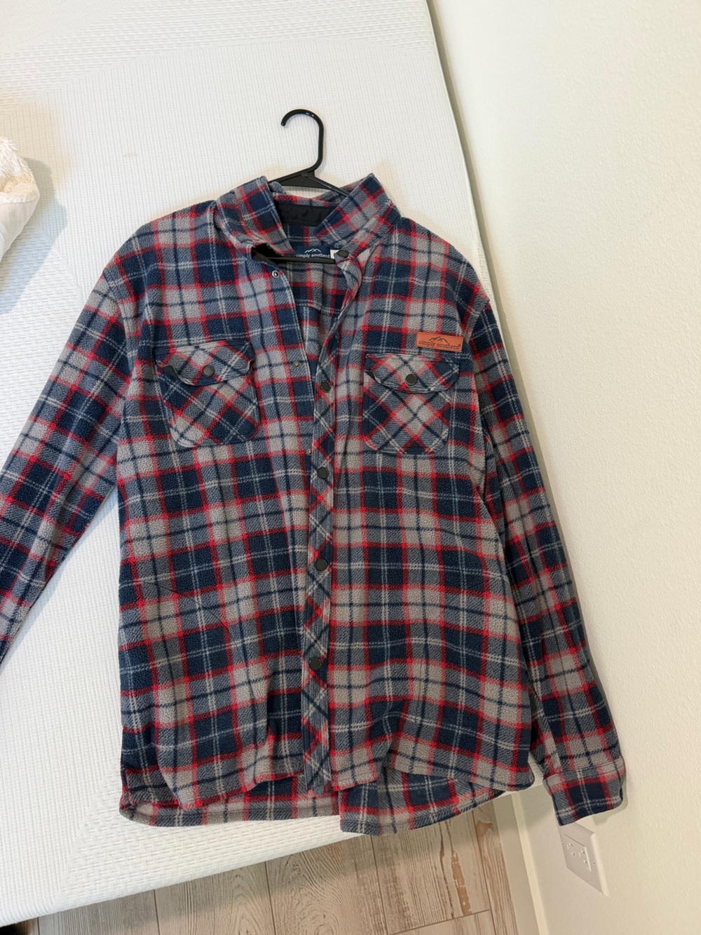 Simply Southern Men's Plaid Shirt Jacket - Navy, Gray & Red